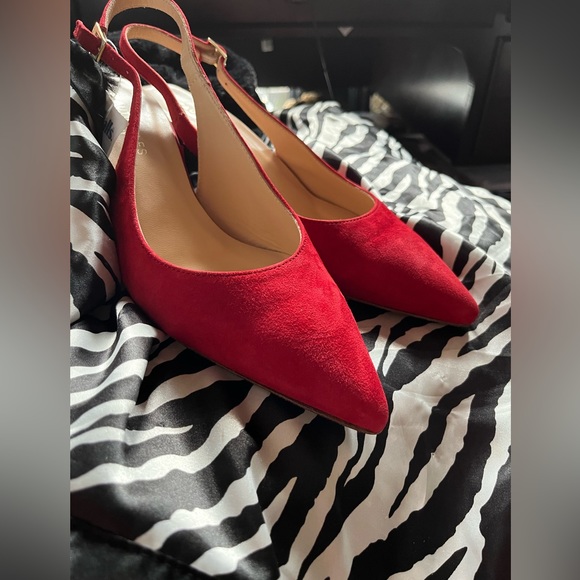 BEAUTIISOLES | Red Leather Suede Slingback Made in Italy | Size 10 - Picture 10 of 14